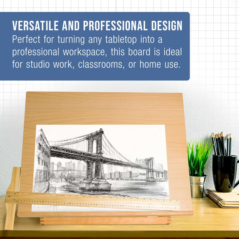Extra Large Adjustable Wood Artist Drawing Board with Drafting T-Square