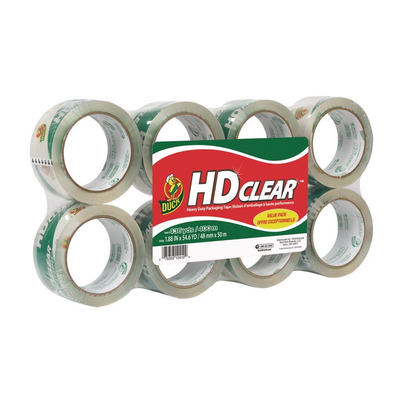 Heavy-Duty Clear Packaging Tape - 3-Inch Core, 54.6 Yards, Pack of 8