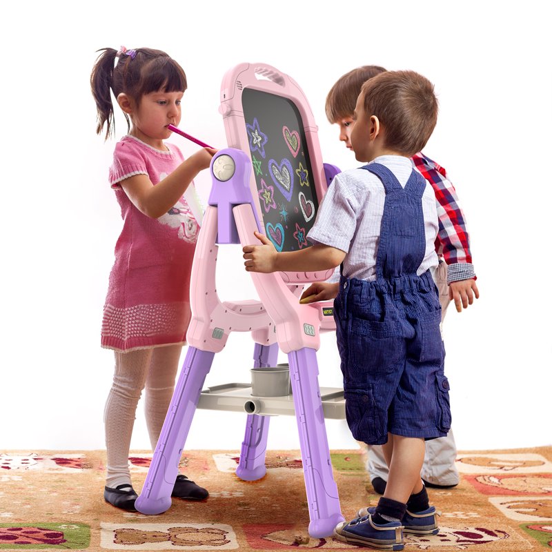 Kids Art Easel for Drawing & Painting - Adjustable Double-Sided Magnetic Whiteboard & Chalkboard, Creative Toddler Art Station