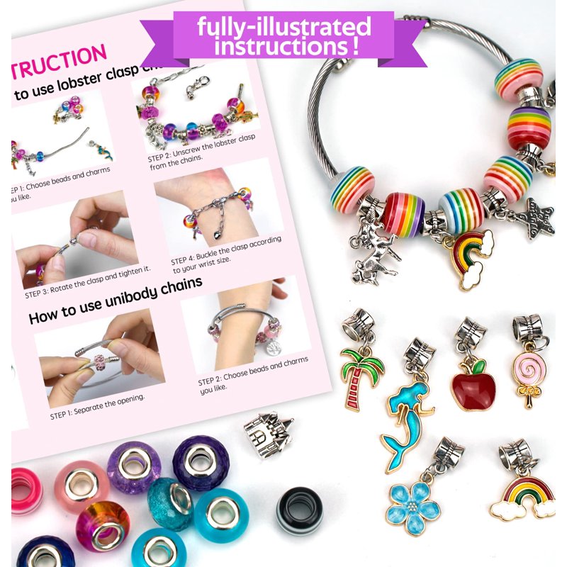 Kids Jewelry Making Kit with Charms, Pendants & Chains – Unicorn & Rainbow Set for Girls 5-12