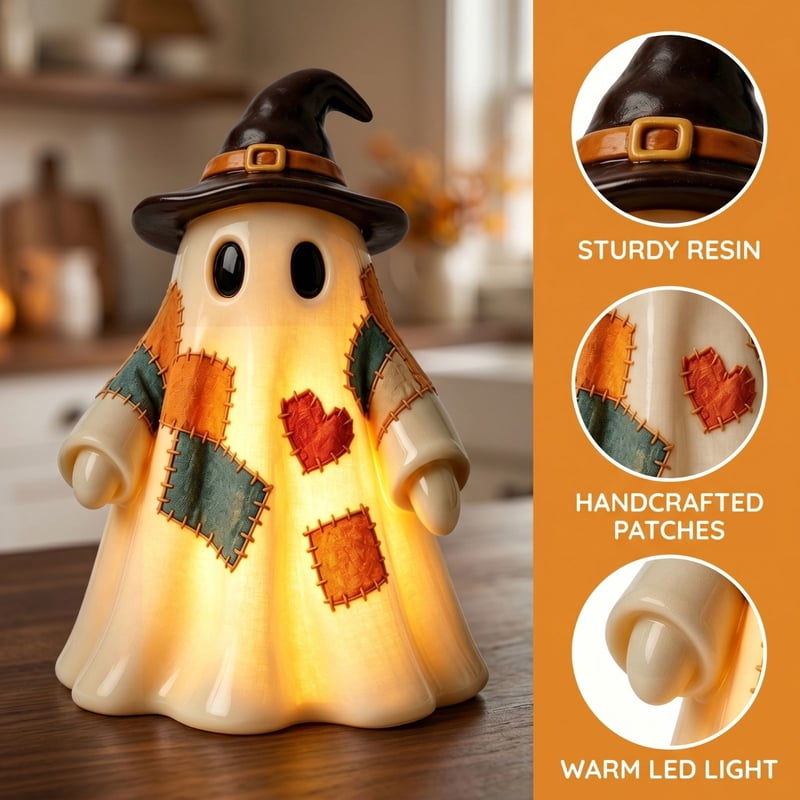 Halloween Patchwork Ghosts Lamp with Witch Hat - 1B Variation Night Light