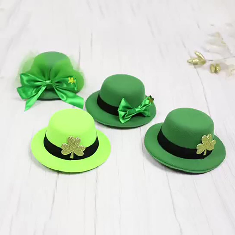 St Patrick's Day Costume Hat Green Shamrock Leprechaun Top Hat Party Accessory