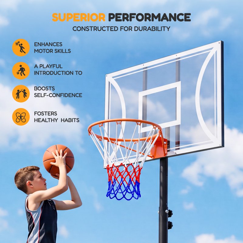 Portable Adjustable Basketball Hoop System - 29-Inch Backboard, 3-7 FT Height, Outdoor/Indoor