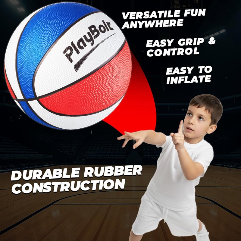 Mini Basketball Set 3 Pack - 7 Inch Youth Rubber Basketballs with Hand Pump for Indoor & Outdoor Play