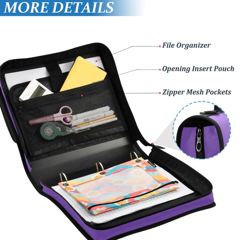 Waterproof 3-Ring Zipper Binder with Shoulder Strap, 2 Inch Capacity