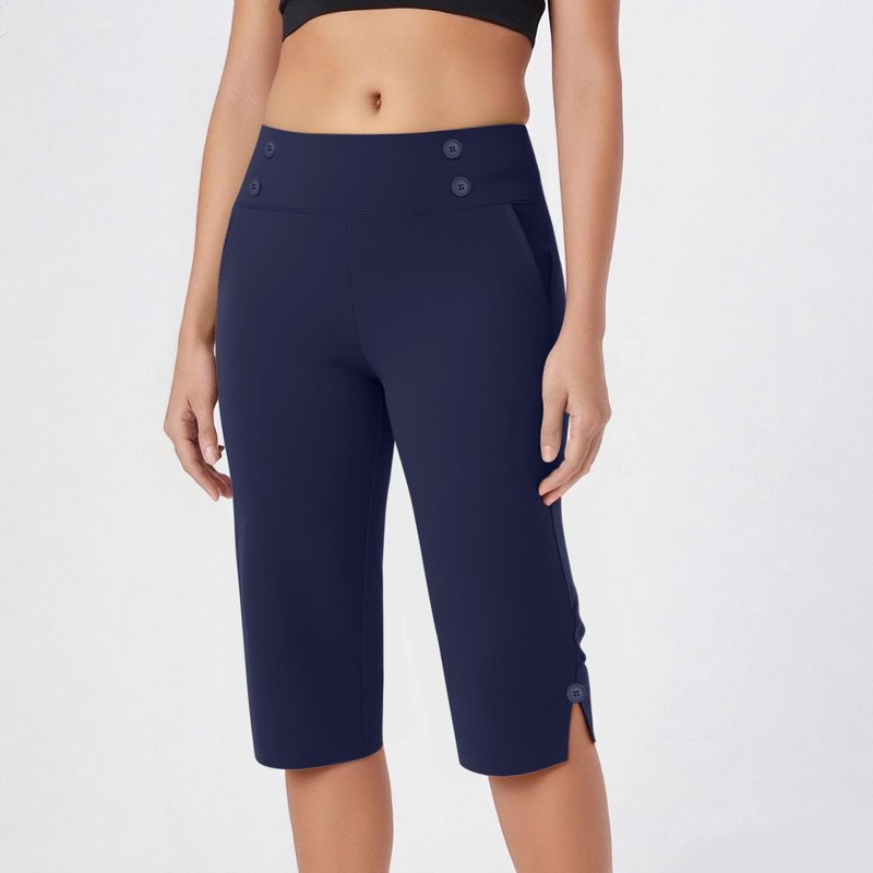 Women's High Waist Capri Pants with Pockets - Casual Summer Stretch Trousers