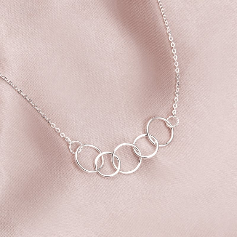Sterling Silver 50th Birthday Necklace for Women - Custom Name & 5 Circles Design