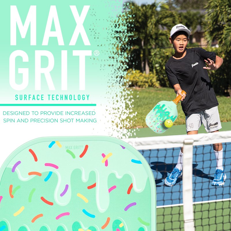 Youth Pickleball Paddle with Max Grit Fiberglass Surface - Franklin Sports Junior Paddle - USA Pickleball Approved - Ice Cream Variation