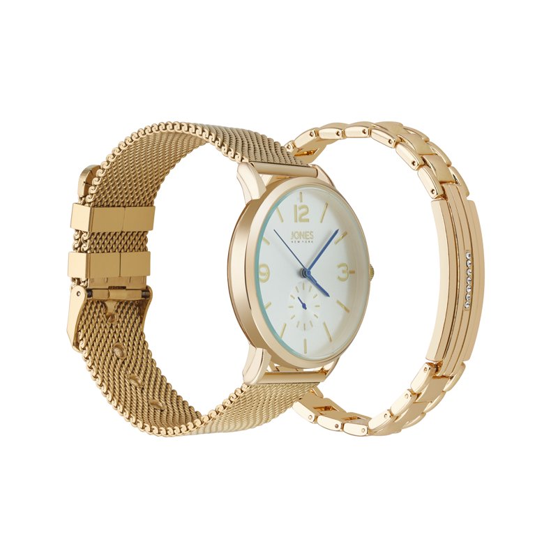 Men's Gold Tone Metal Watch and Bracelet Set - 42mm Analog Accessory