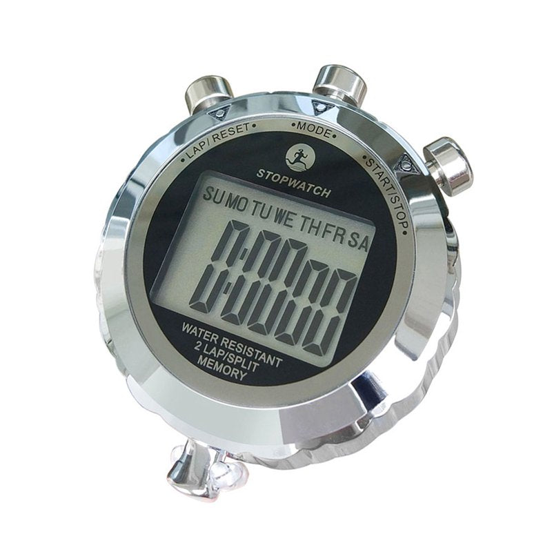 Waterproof Metal Stopwatch with Backlight, 2 Lap Timer for Sports & Competitions