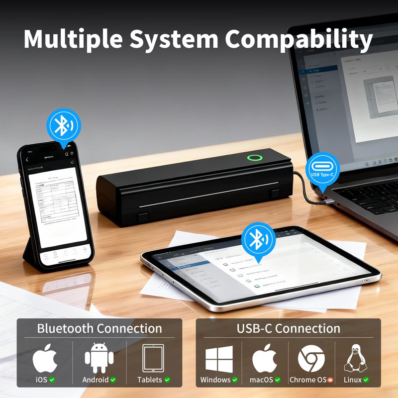 Portable Bluetooth Thermal Printer for Android iOS Laptops - Inkless Travel Office
