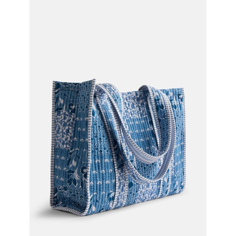 Women's Quilted Tote Bag with Allover Print & Gingham Accents