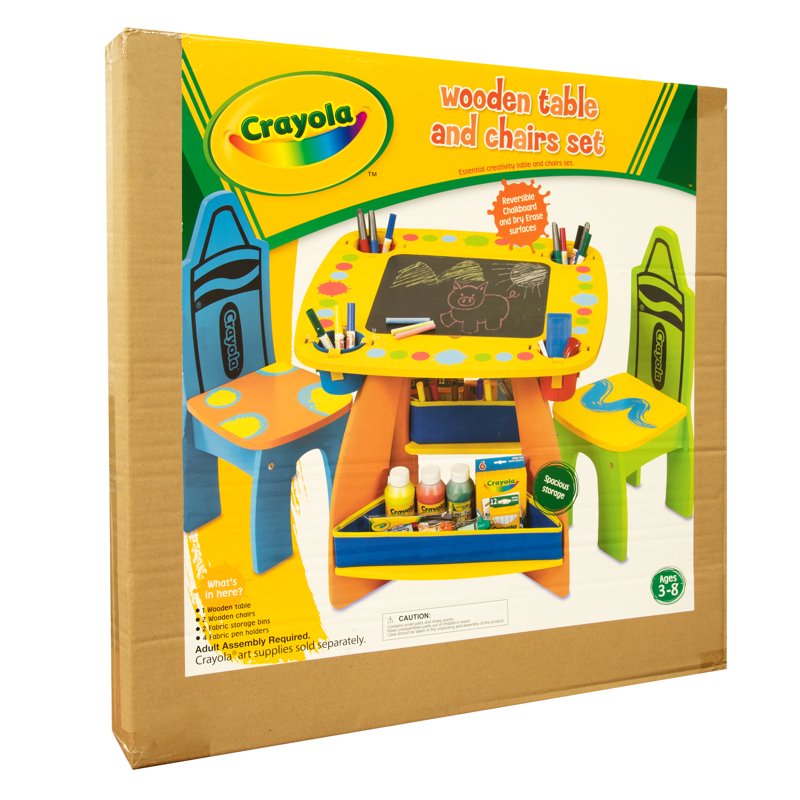 Kids Wooden Activity Table and Chair Set with Storage & Chalkboard - Crayola Colors