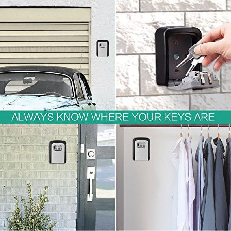 Heavy Duty Wall Mount Key Lock Box with 4-Digit Combination - Holds Up to 5 Keys