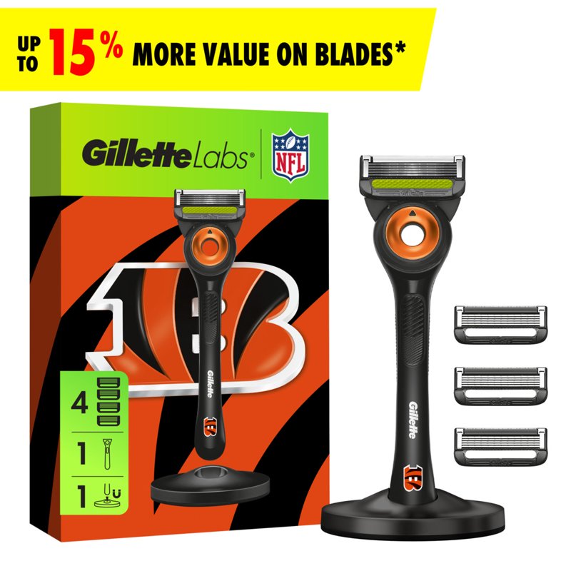 Gillette Razor Bundle with Blade Refills and Magnetic Stand - Bengals Gameday
