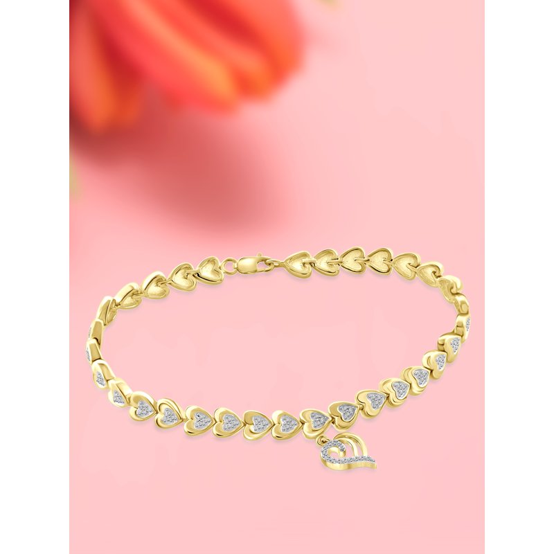 Heart Bracelet with Diamond Accents - 14kt Gold Plated Brass, 7.5in