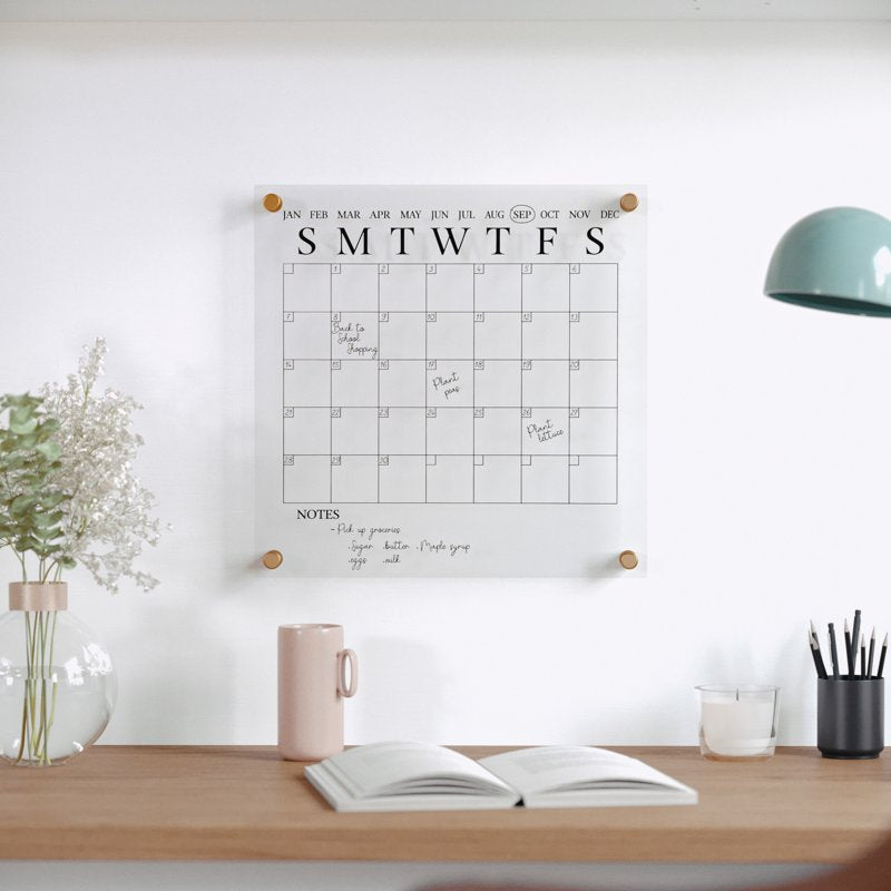 Acrylic Dry Erase Wall Calendar 14-Inch Square with Mounting Hardware