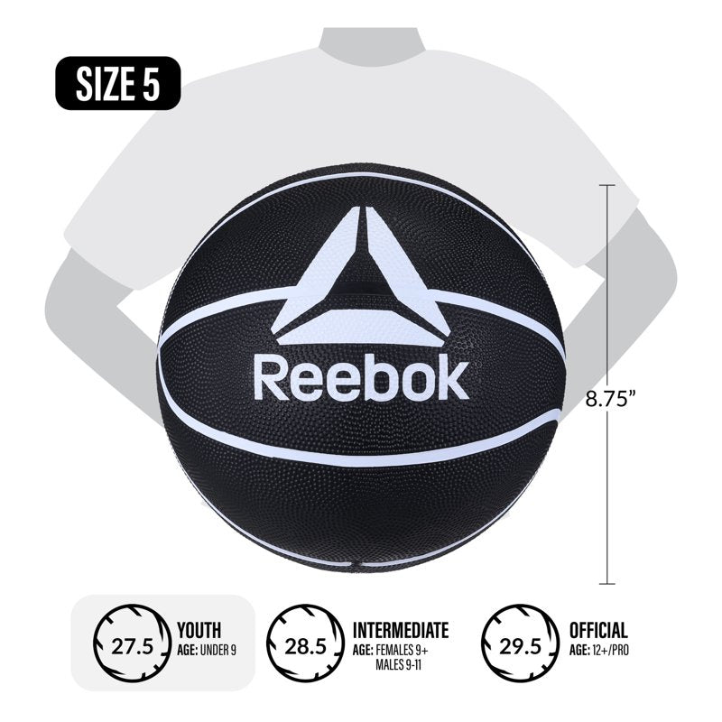 Reebok Size 5 Rubber Basketball with Pump - Indoor & Outdoor Play