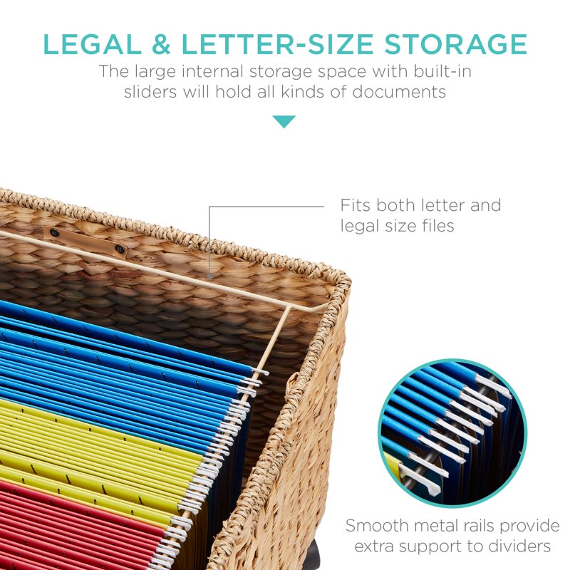 Hyacinth Rolling Filing Cabinet with Locking Wheels and Storage Basket