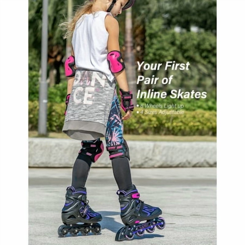 Kids Inline Skates with Light-Up Wheels Adjustable for Girls & Boys - Purple, Medium
