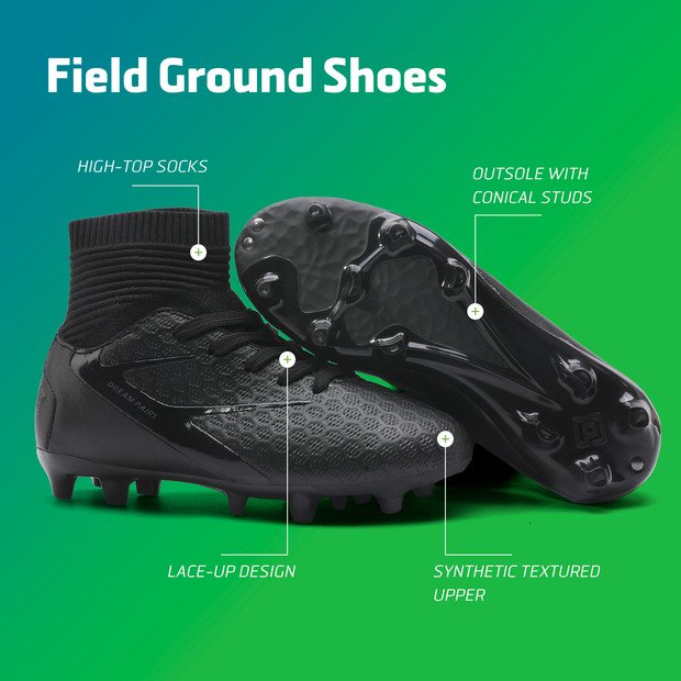 Burudani Kids Soccer Cleats - All/Black, Size 13, Boys & Girls Football Trainers