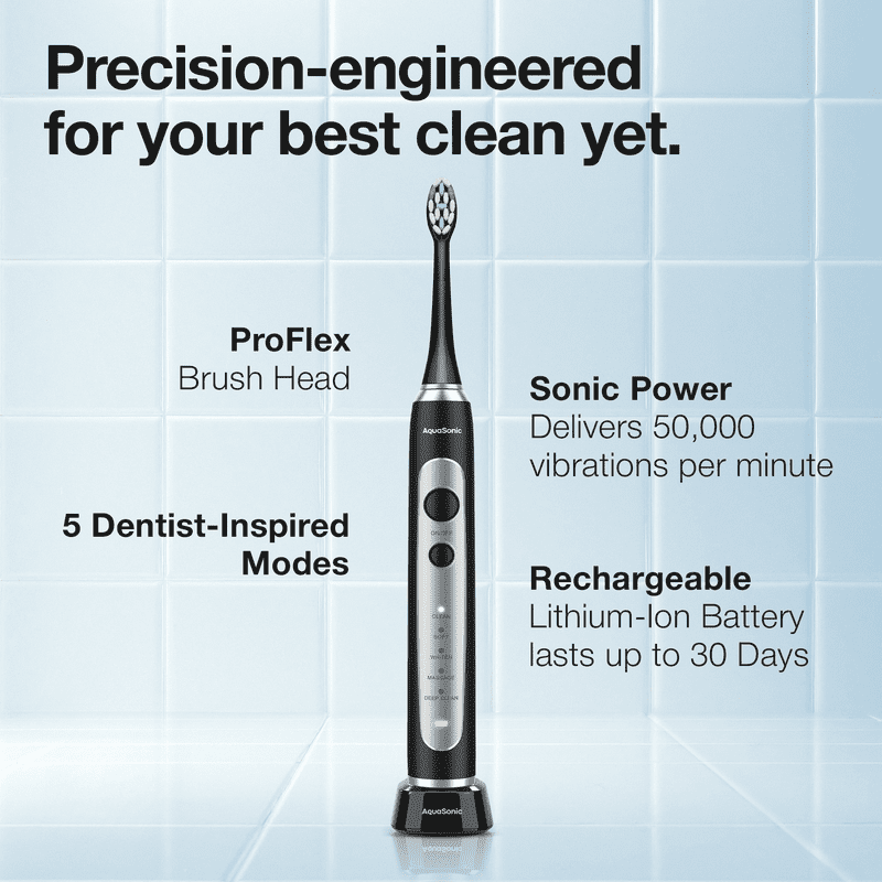 Electric Toothbrush with 5 Modes & 4 Brush Heads - Rechargeable & Waterproof