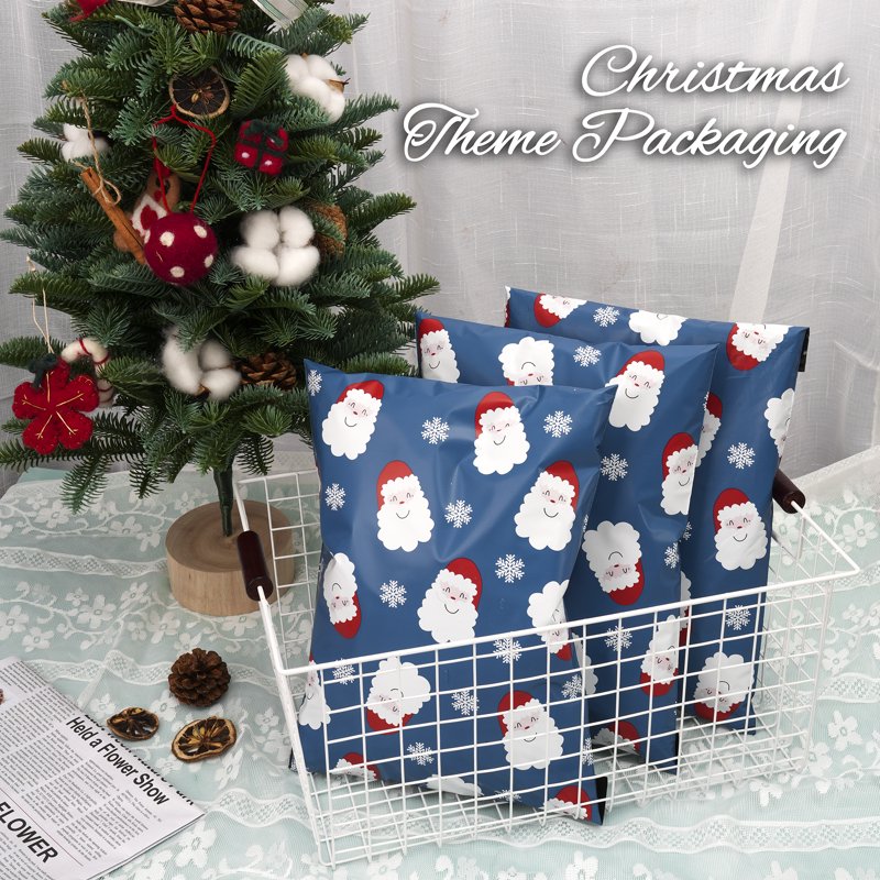 10x13 inch Christmas Poly Mailers 100 Pcs – Waterproof Self-Seal Shipping Bags with Santa Claus & Snowflakes