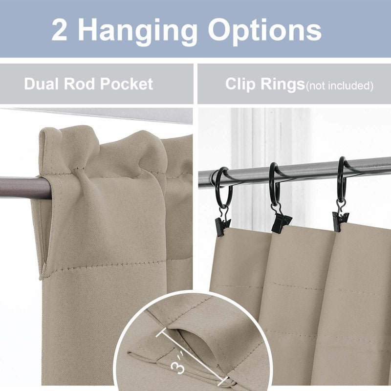 Blackout Curtain Set 30x24 Inches - Rod Pocket Window Coverings for Small Windows & RVs, 2 Pieces