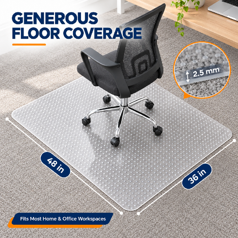 Heavy Duty Office Chair Mat for Carpet Floors 36x48 Clear Non-Slip