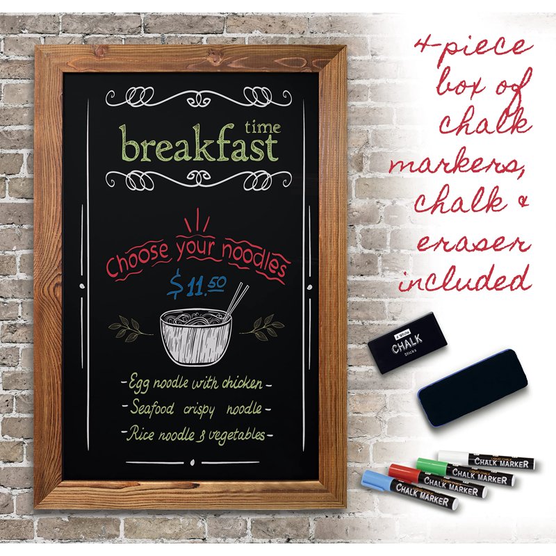 Magnetic Wall Chalkboard Sign - Rustic Wood Frame, 20x30 Inches, Vertical or Horizontal Mount, Includes Chalk Markers & Eraser