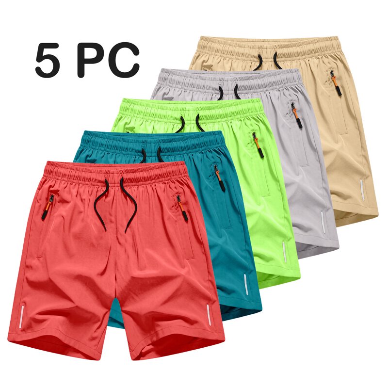 5 Pack Boys Quick-Dry Shorts with Pockets - Elastic Waist Training Athletic Shorts, 3-15Y (Variation: Z5 Khaki MKOSPLRT)