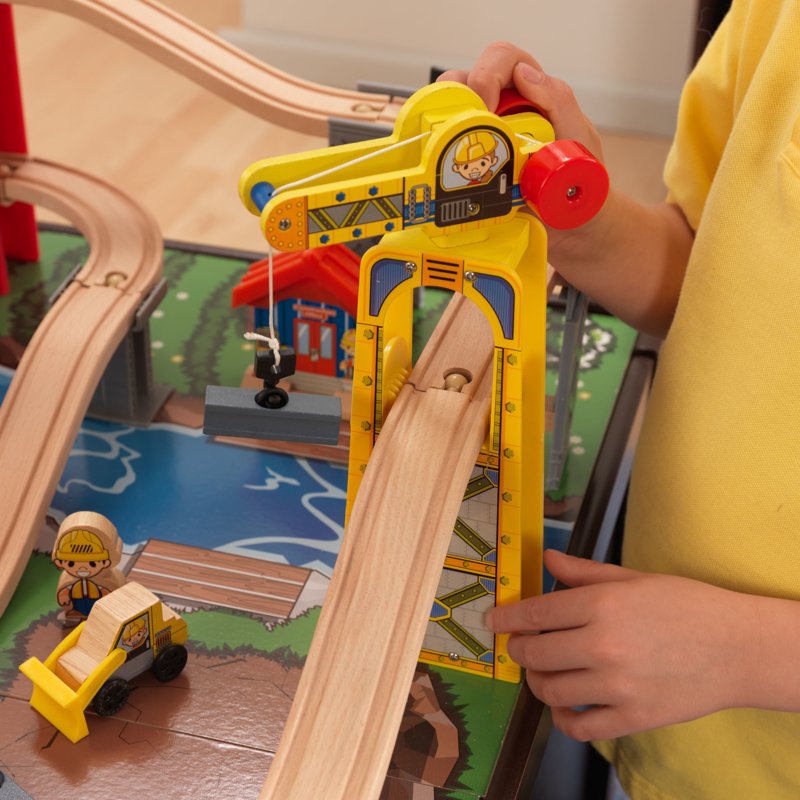 Wooden Train Set & Table with 100 Pieces Storage Drawer Kids Play