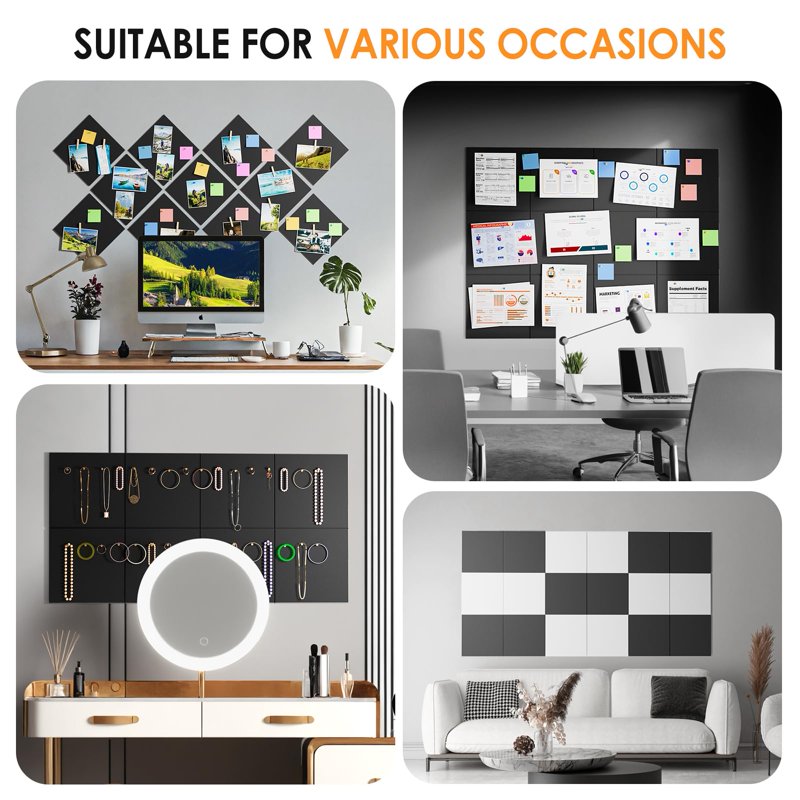 Large Cork Wall Tiles 12-Pack – Felt Bulletin Boards for Office & Home Decor