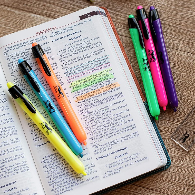 Retractable Highlighters 6-Pack Assorted Colors - Quick Dry, Smear-Resistant