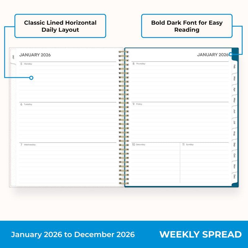 2026 Weekly & Monthly Planner Calendar | 8.5 x 11, Flexible Cover, Laminated Tabs