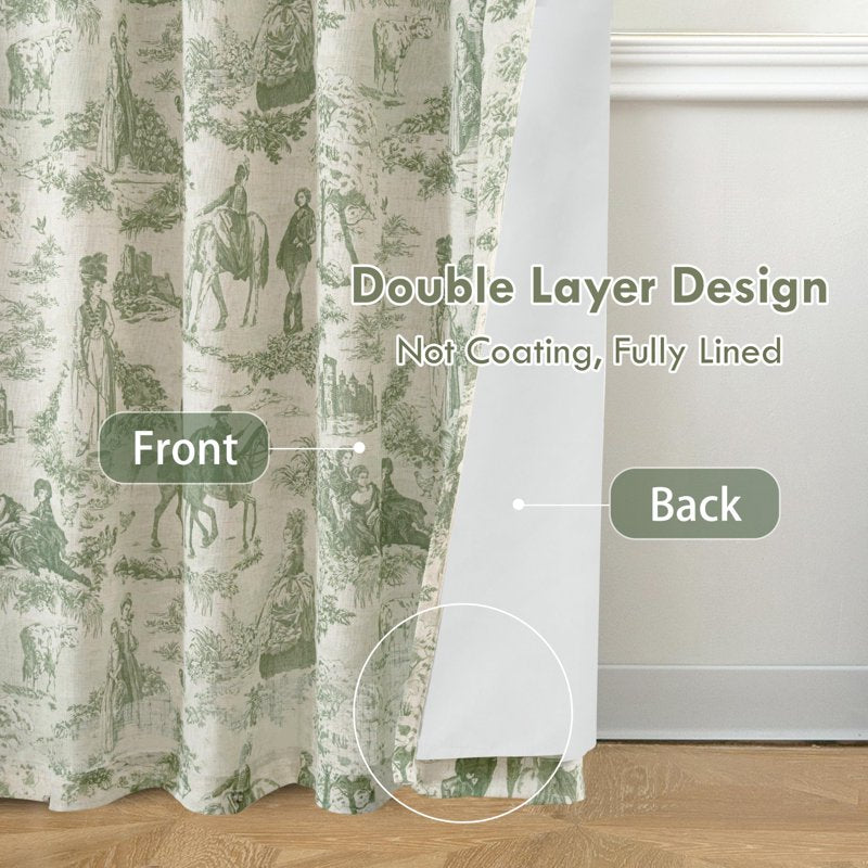 Blackout Linen Curtains with Thermal Sound Insulation - Farmhouse French Country Style, 96 Inch Length, Multiple Sizes