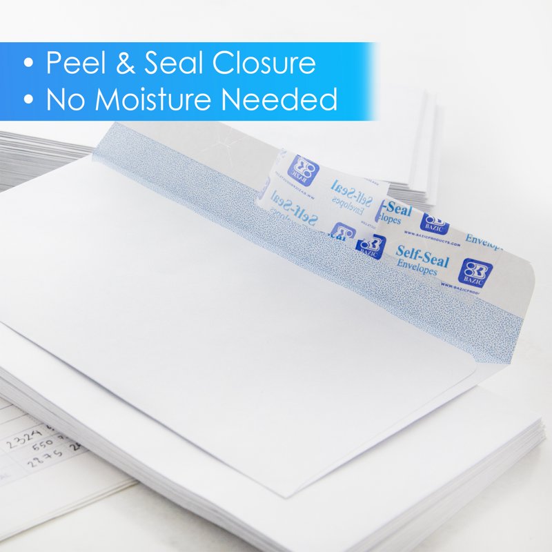 Business Envelopes Pack of 24 - Secure Peel & Seal Windowless White 55 Count