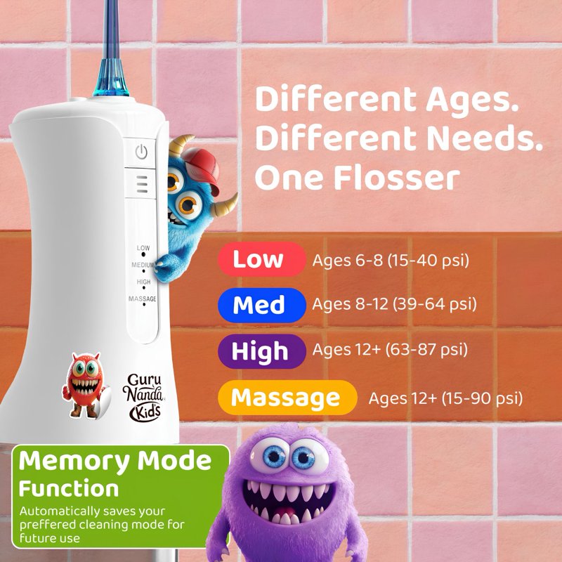 Kids Water Flosser with 4 Modes & Nozzles - Dentist-Approved Oral Care
