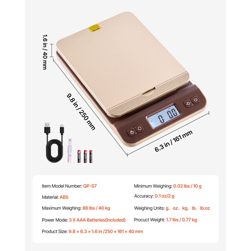 Digital Shipping and Postal Scale 88 lbs with Tare Hold Auto-Off Precision