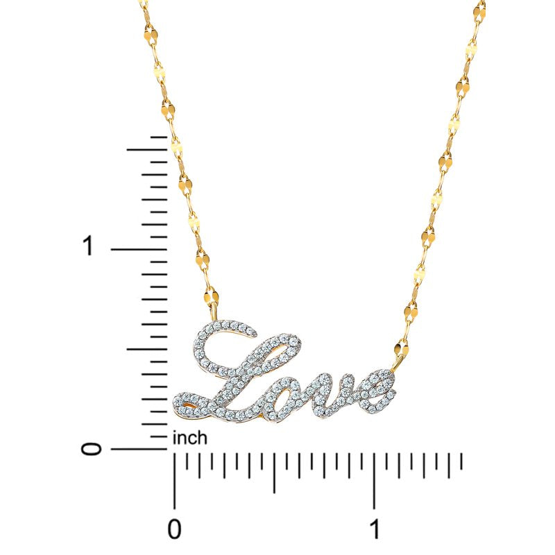 Sterling Silver 14K Gold Plated Love Necklace with Diamonds - 18 Inch Chain