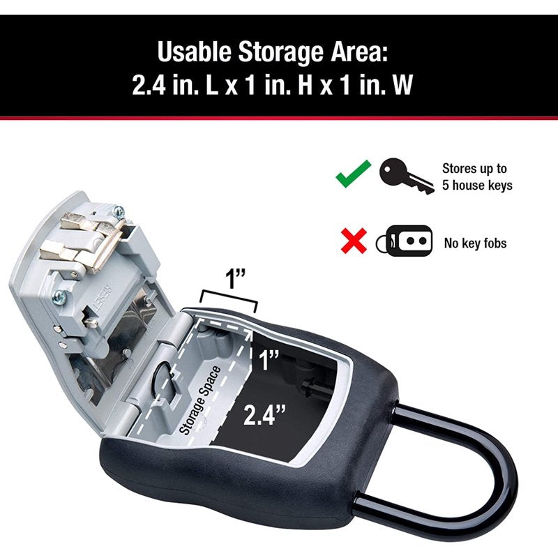 Portable Lock Box with Combination Lock and 5-Key Capacity - Black