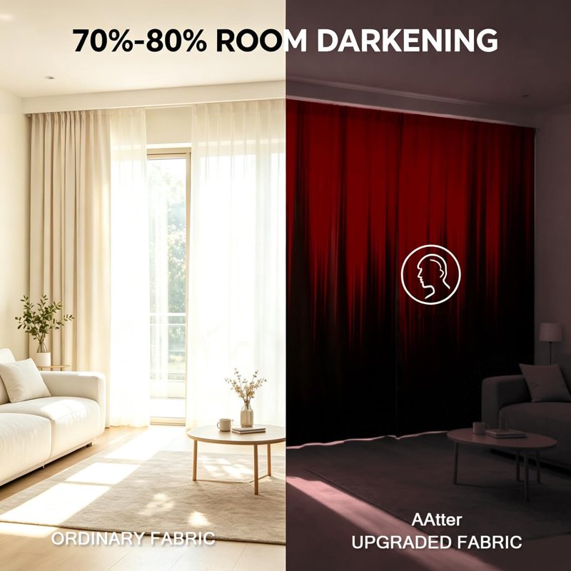 Gothic Ombre Black and Red Curtains for Bedroom - 70-80% Room Darkening, Thermal Insulated, 2 Panels, 42x63 Inch