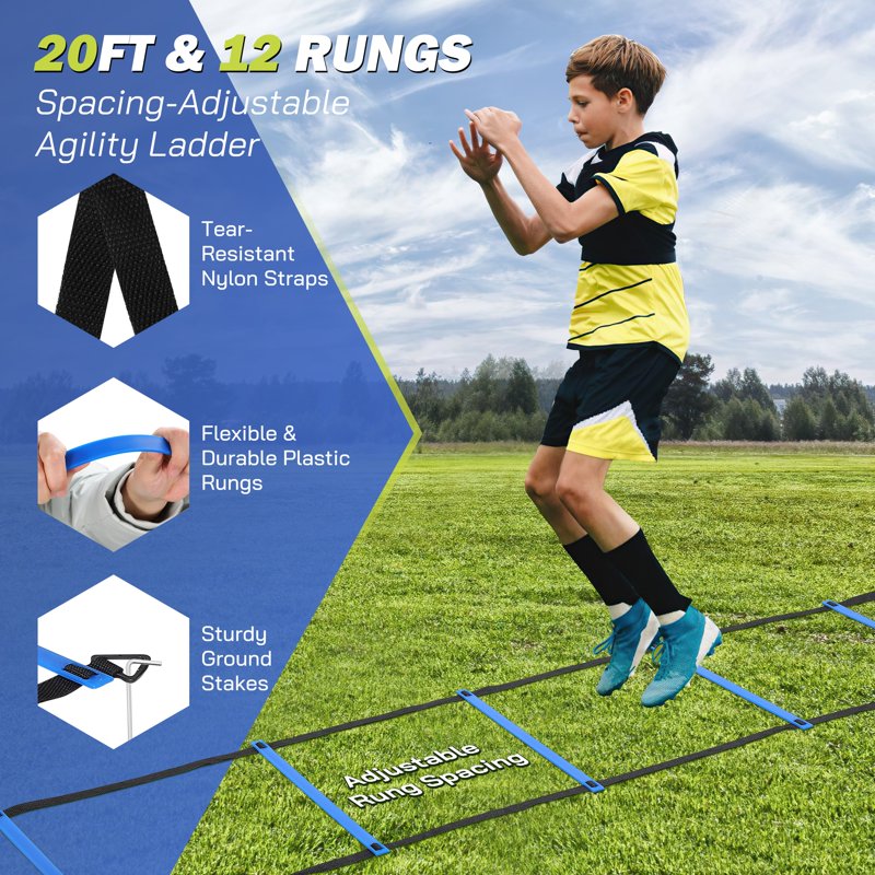 Portable Soccer Goal Set of 2 3x4 ft with Ladder & Cones – Training Nets (Blue)