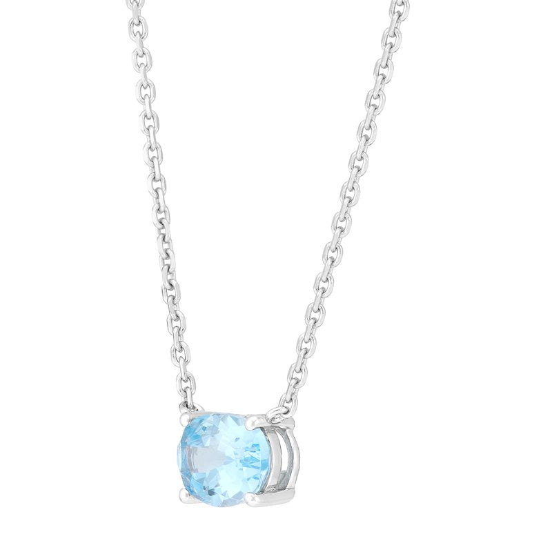 Sterling Silver Oval Simulated Aquamarine Necklace - Adjustable 20 Inch Jewelry