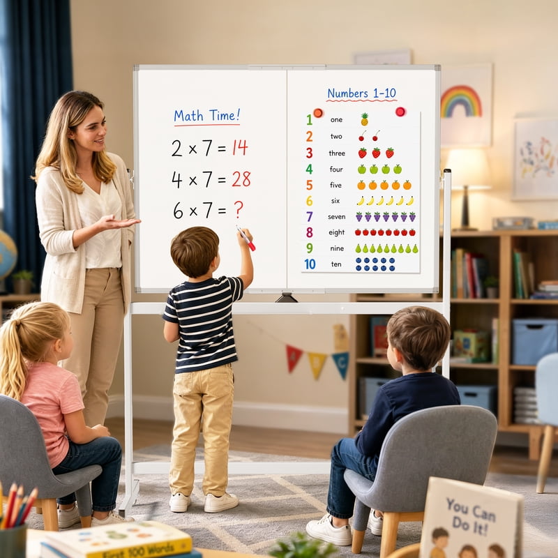 48x36 Inch Mobile Magnetic Whiteboard on Wheels - Double-Sided Dry Erase Board