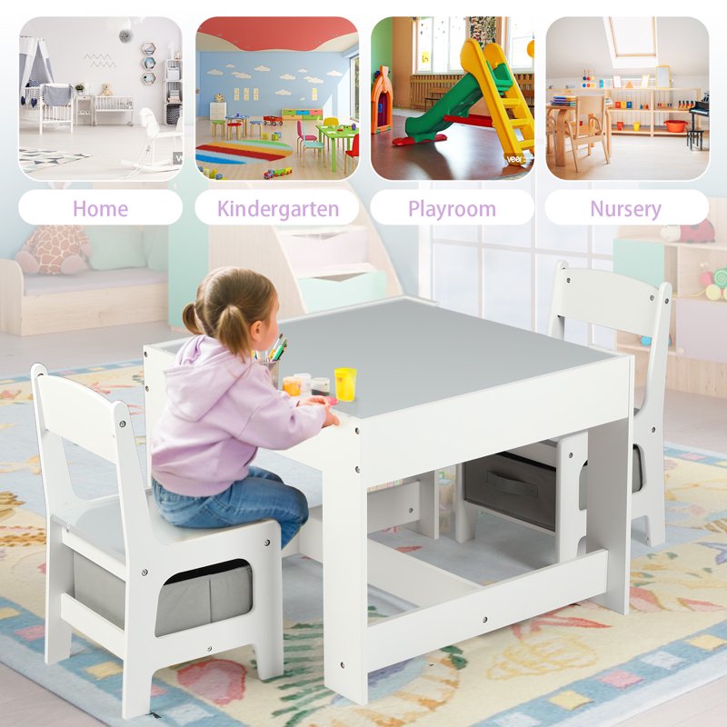Kids Activity Table and Chair Set with Whiteboard & Storage - Toddler Play Furniture