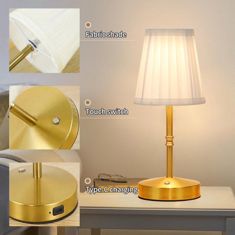 Rechargeable Cordless Touch Dimmable LED Table Lamp - Modern Gold Finish