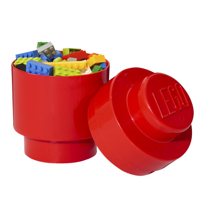Kids Toy Storage Bin - Round Brick Shape, Bright Red, Green, Yellow or White