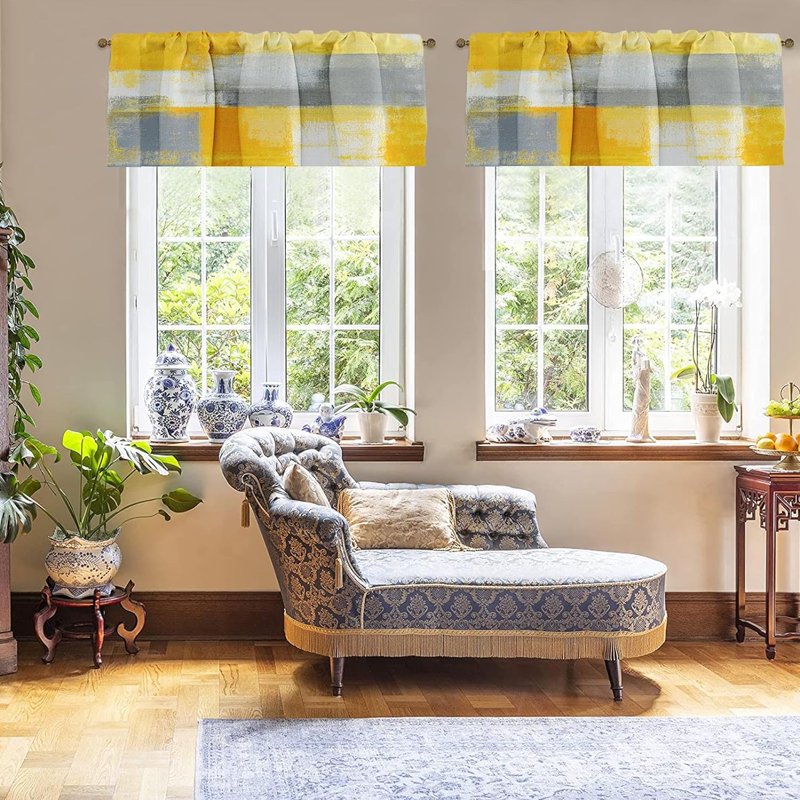 Modern Abstract Window Valances 2 Pack - Blackout Curtains for Living Room and Kitchen