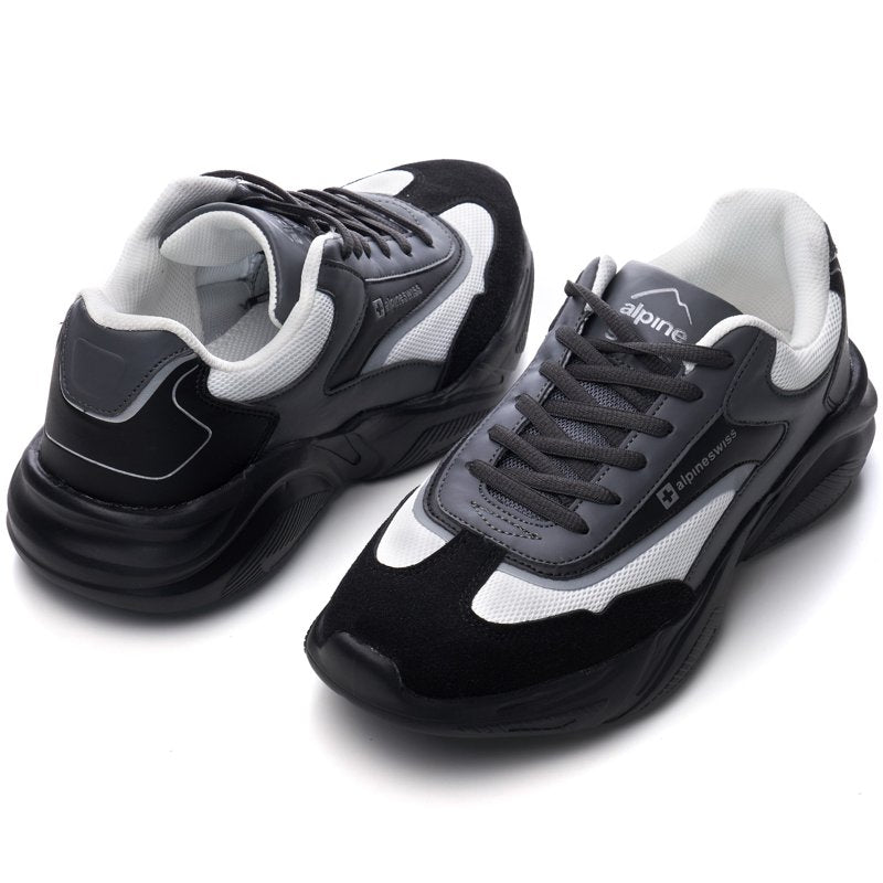 Retro Platform Dad Sneakers - Chunky Leather & Knit Athletic Shoes for Men